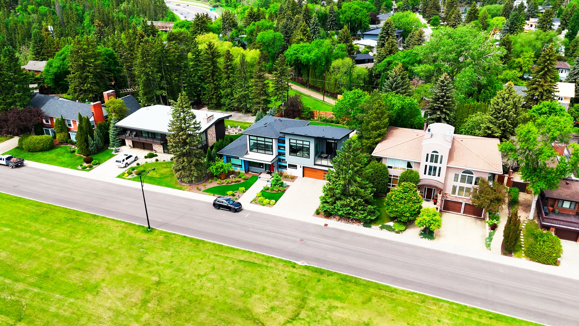 Aerial showcase of a local business location
