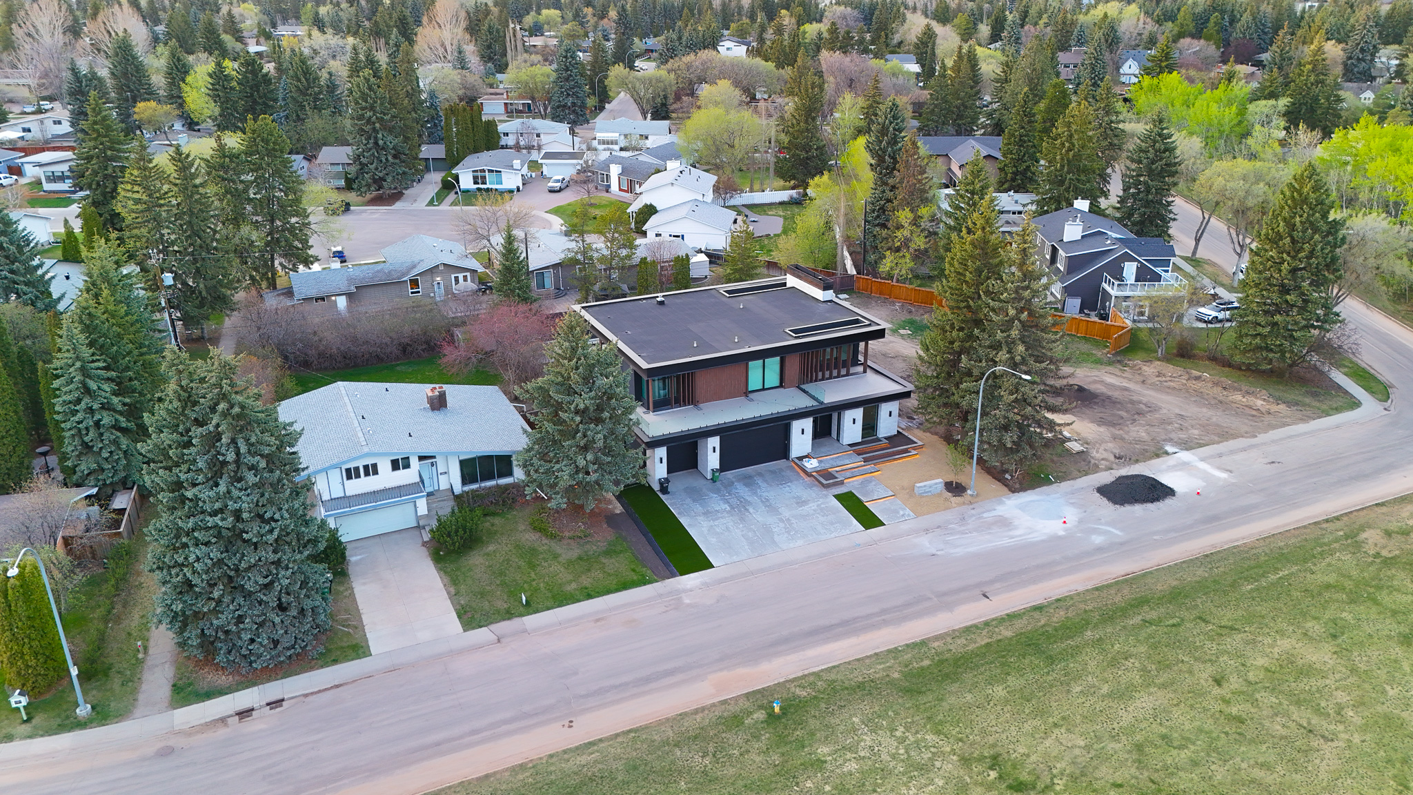 Aerial view of a luxury residential estate in Edmonton, Alberta